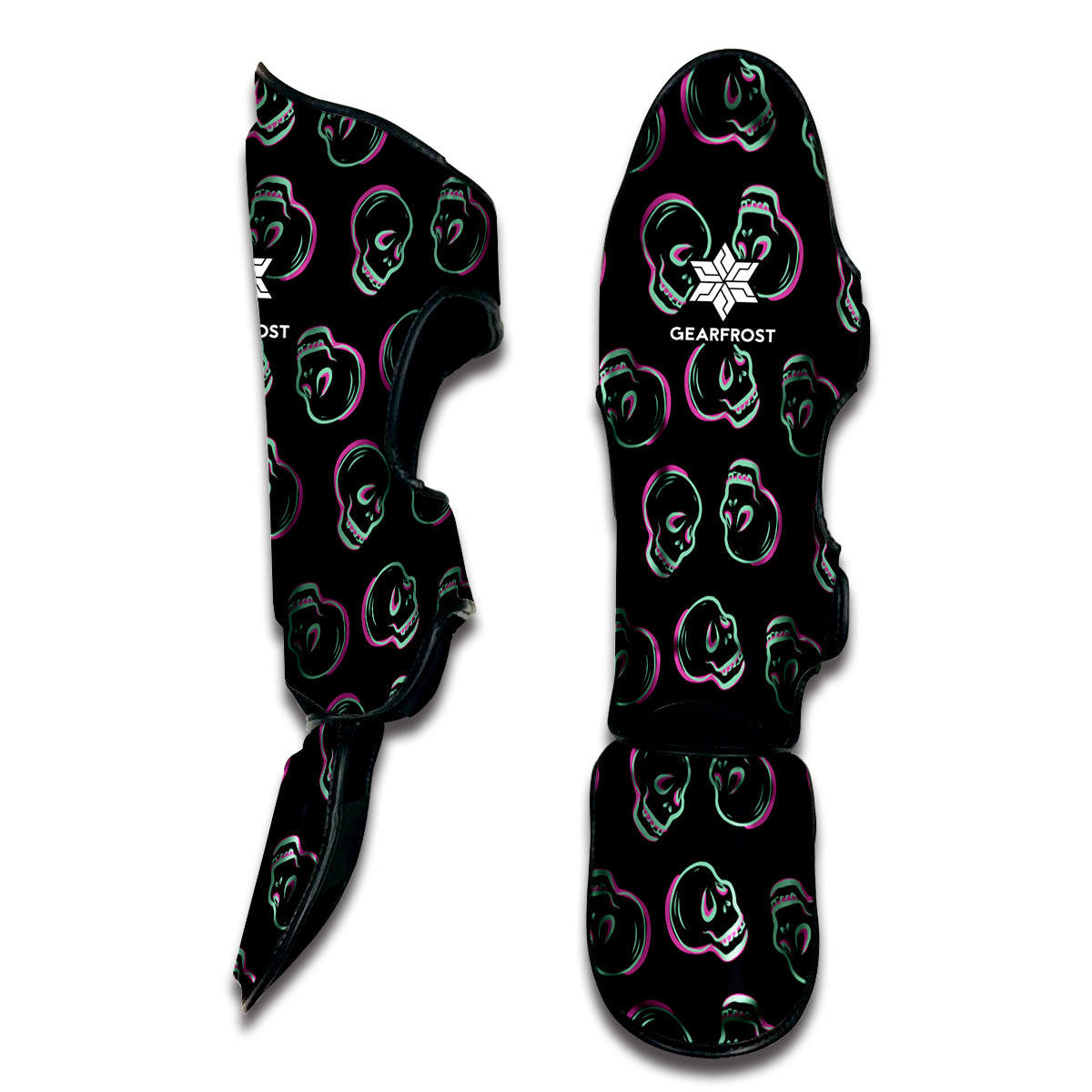 Purple And Teal Skull Pattern Print Muay Thai Shin Guard