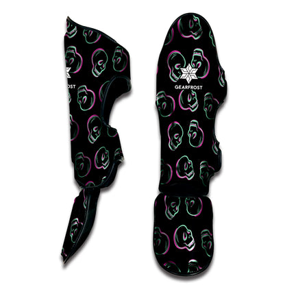 Purple And Teal Skull Pattern Print Muay Thai Shin Guard
