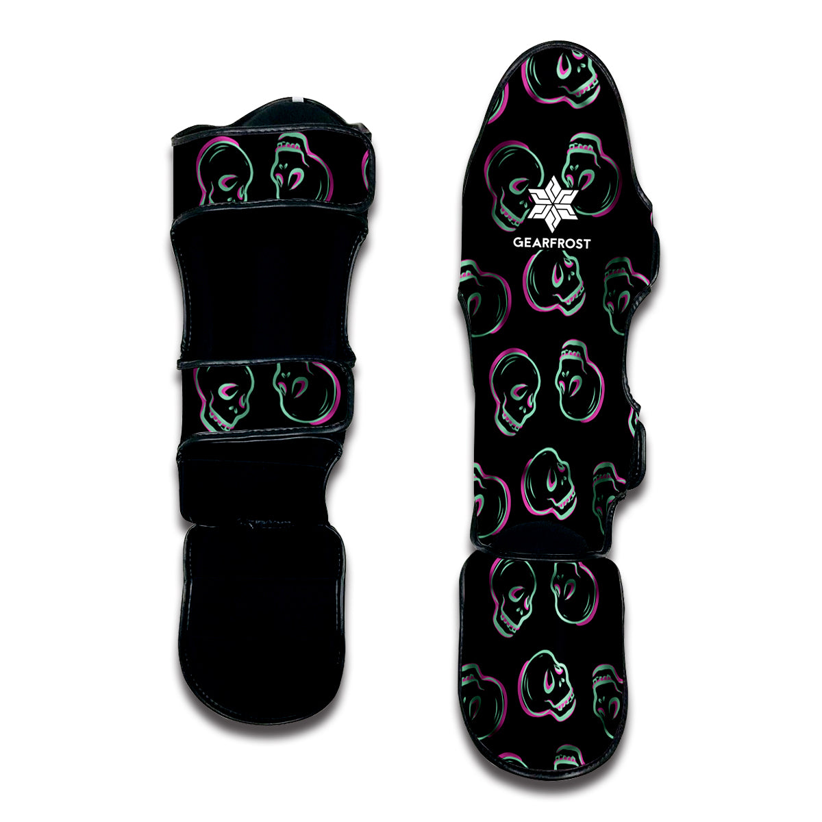 Purple And Teal Skull Pattern Print Muay Thai Shin Guard