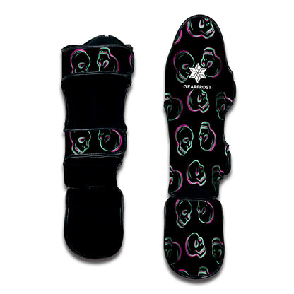 Purple And Teal Skull Pattern Print Muay Thai Shin Guard