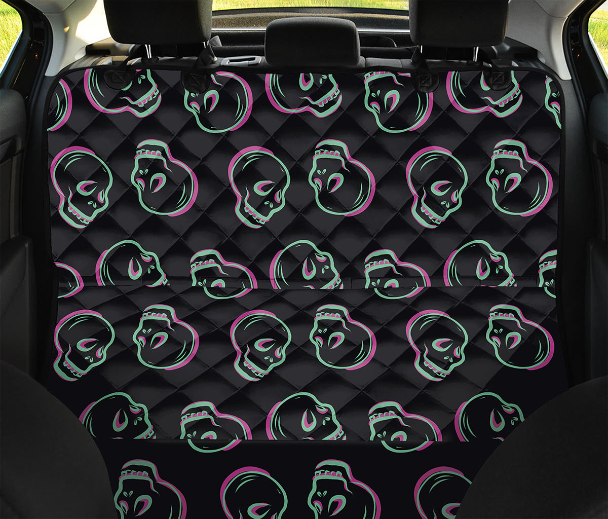 Purple And Teal Skull Pattern Print Pet Car Back Seat Cover