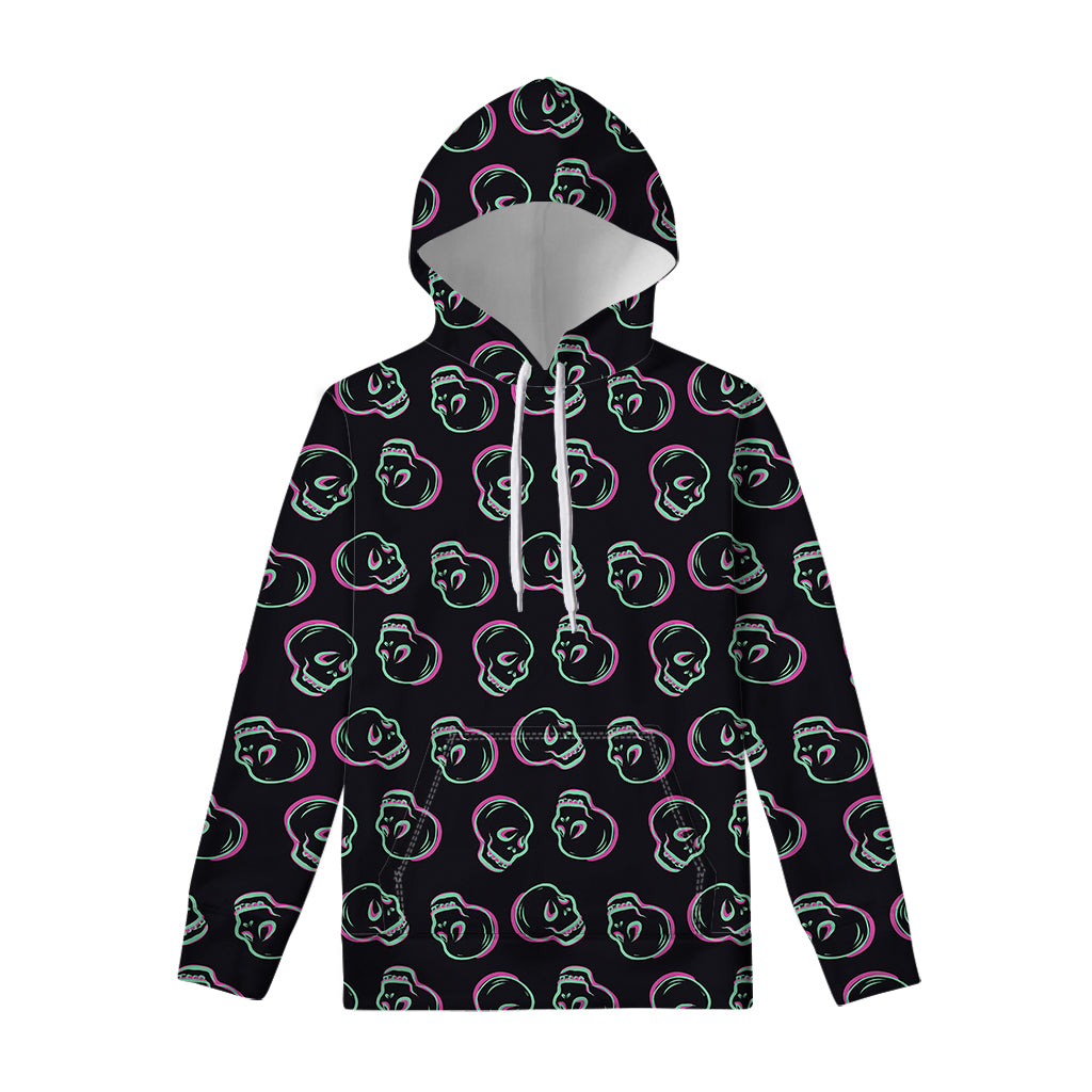 Purple And Teal Skull Pattern Print Pullover Hoodie