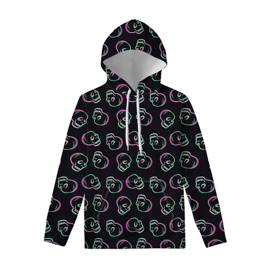 Purple And Teal Skull Pattern Print Pullover Hoodie