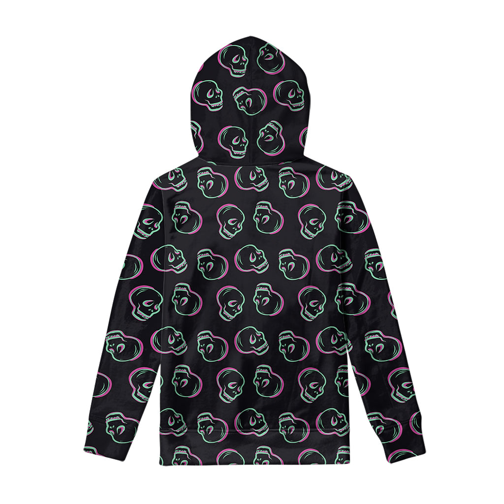 Purple And Teal Skull Pattern Print Pullover Hoodie