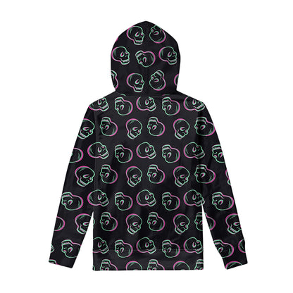 Purple And Teal Skull Pattern Print Pullover Hoodie