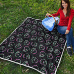 Purple And Teal Skull Pattern Print Quilt