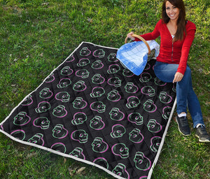 Purple And Teal Skull Pattern Print Quilt