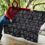 Purple And Teal Skull Pattern Print Quilt