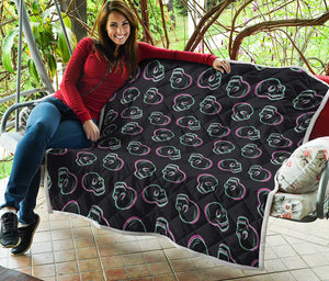 Purple And Teal Skull Pattern Print Quilt