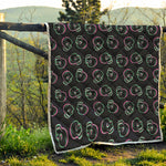 Purple And Teal Skull Pattern Print Quilt