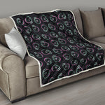 Purple And Teal Skull Pattern Print Quilt