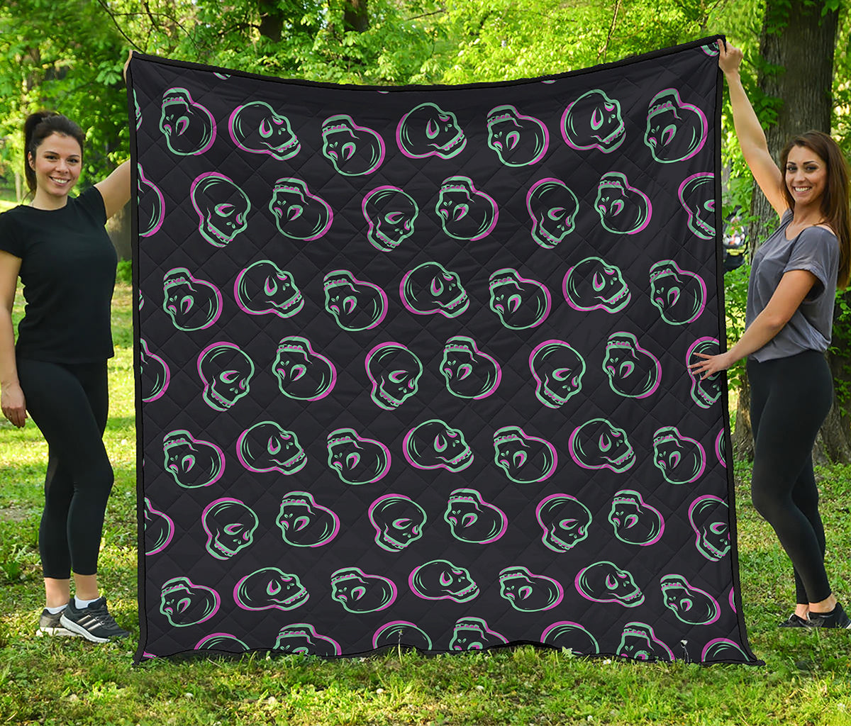 Purple And Teal Skull Pattern Print Quilt