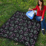 Purple And Teal Skull Pattern Print Quilt