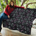 Purple And Teal Skull Pattern Print Quilt