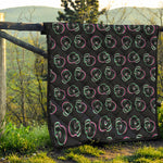 Purple And Teal Skull Pattern Print Quilt