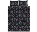 Purple And Teal Skull Pattern Print Quilt Bed Set