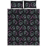 Purple And Teal Skull Pattern Print Quilt Bed Set