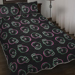Purple And Teal Skull Pattern Print Quilt Bed Set