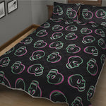 Purple And Teal Skull Pattern Print Quilt Bed Set