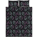 Purple And Teal Skull Pattern Print Quilt Bed Set