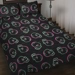 Purple And Teal Skull Pattern Print Quilt Bed Set
