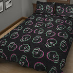 Purple And Teal Skull Pattern Print Quilt Bed Set