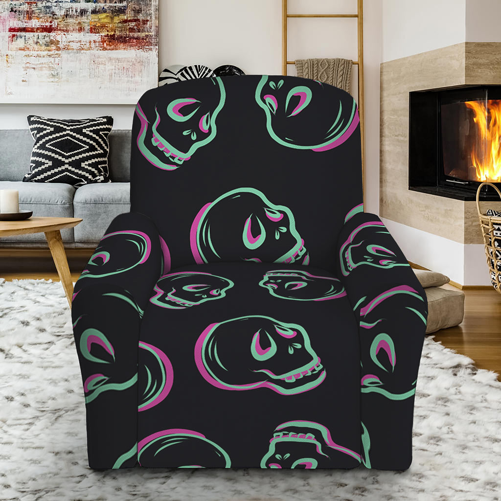 Purple And Teal Skull Pattern Print Recliner Slipcover