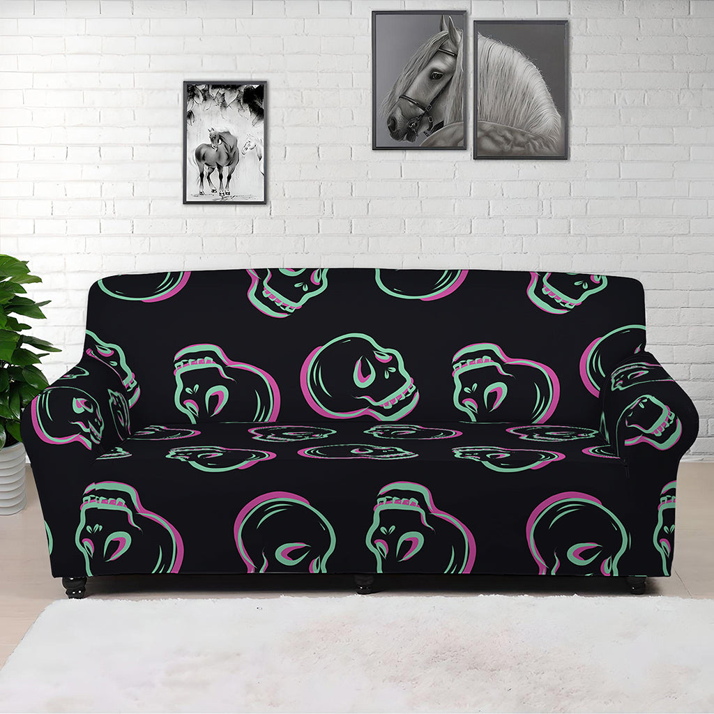 Purple And Teal Skull Pattern Print Sofa Cover