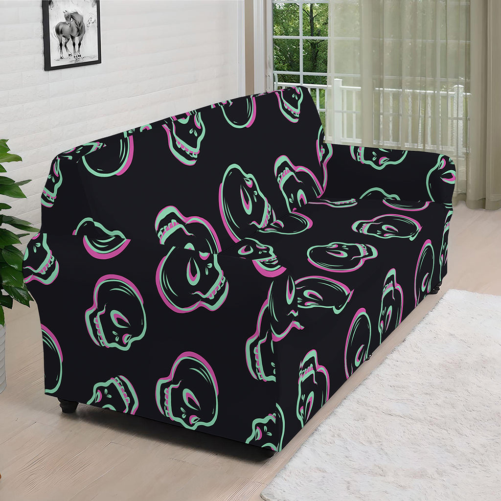 Purple And Teal Skull Pattern Print Sofa Cover