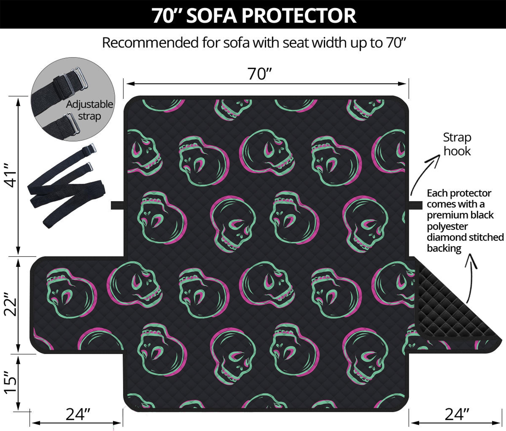 Purple And Teal Skull Pattern Print Sofa Protector