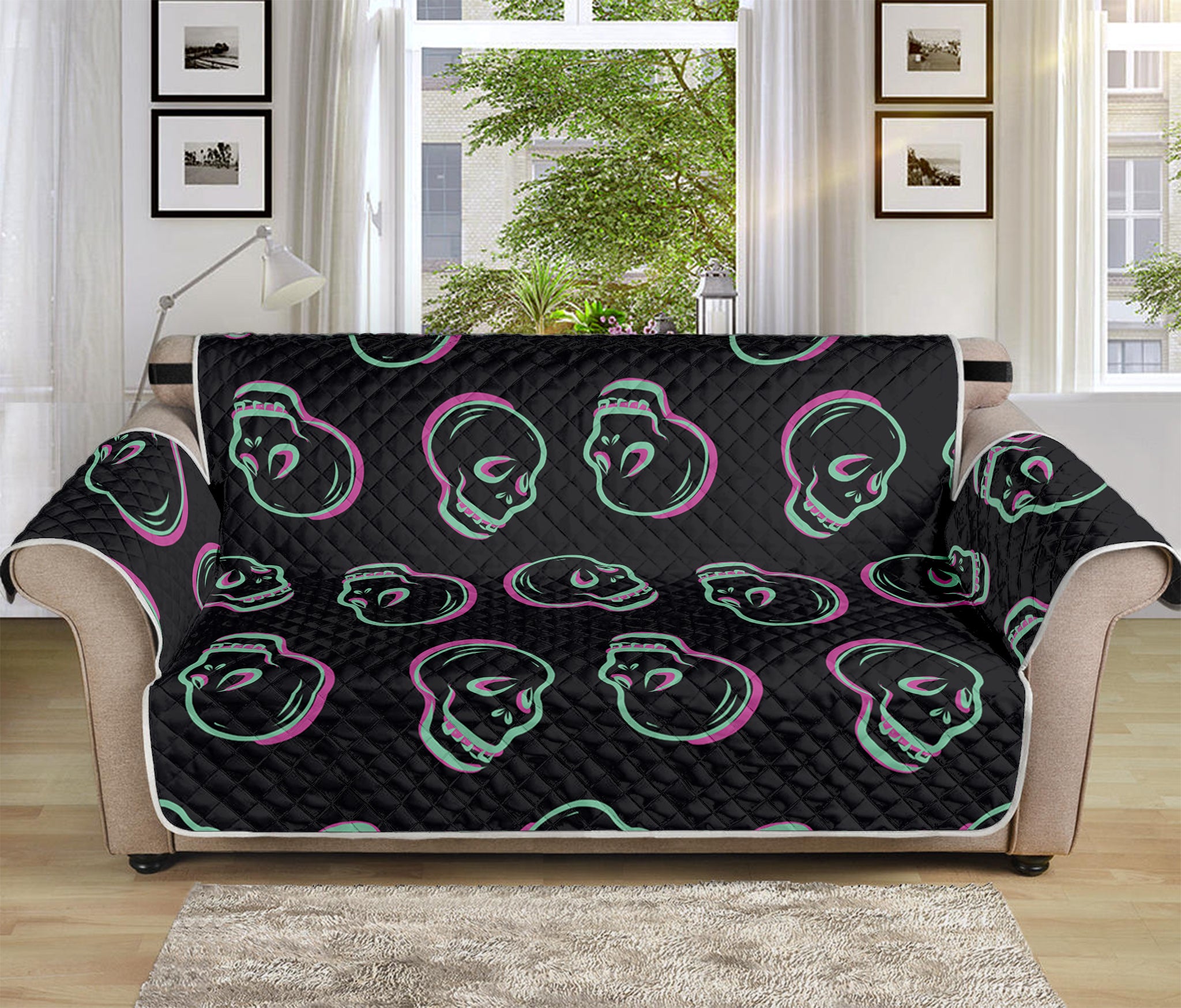 Purple And Teal Skull Pattern Print Sofa Protector