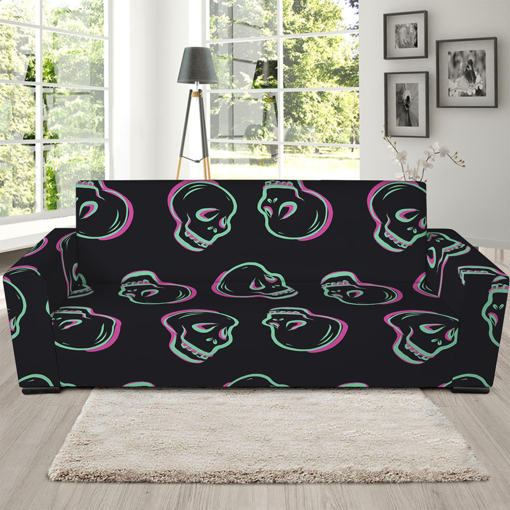 Purple And Teal Skull Pattern Print Sofa Slipcover