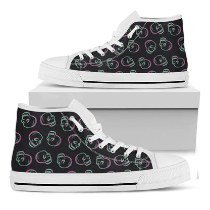 Purple And Teal Skull Pattern Print White High Top Shoes
