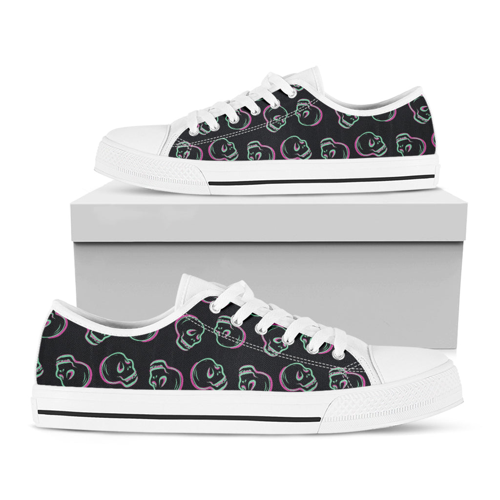 Purple And Teal Skull Pattern Print White Low Top Shoes