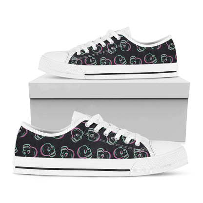 Purple And Teal Skull Pattern Print White Low Top Shoes