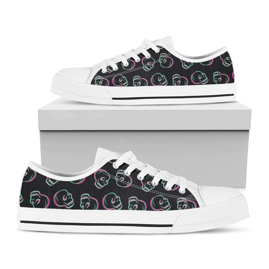Purple And Teal Skull Pattern Print White Low Top Shoes