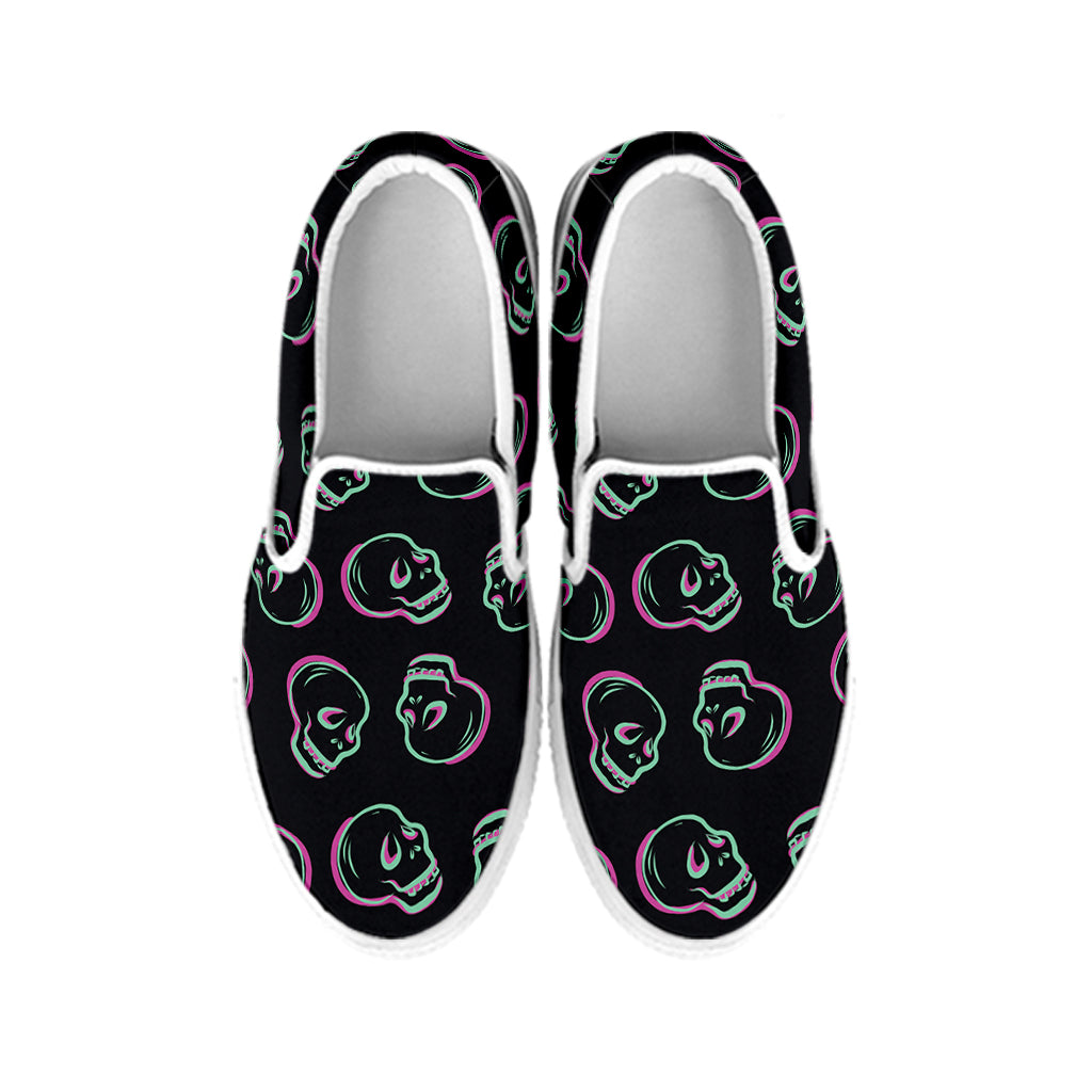 Purple And Teal Skull Pattern Print White Slip On Shoes