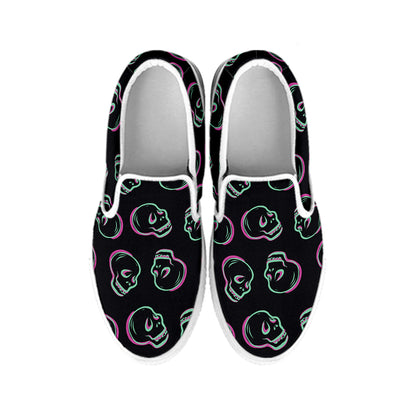 Purple And Teal Skull Pattern Print White Slip On Shoes
