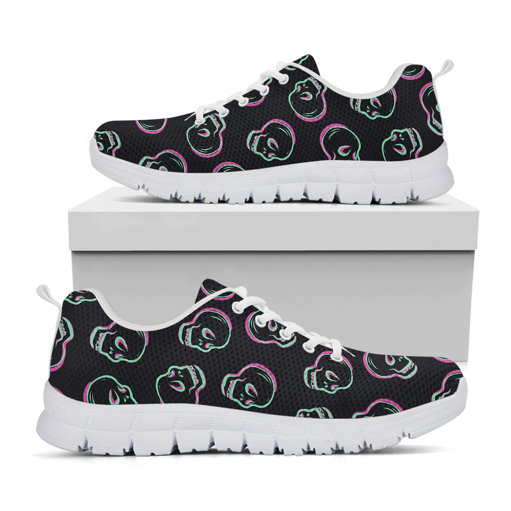 Purple And Teal Skull Pattern Print White Sneakers