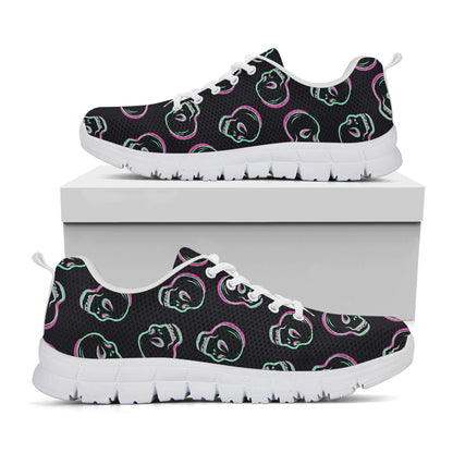 Purple And Teal Skull Pattern Print White Sneakers