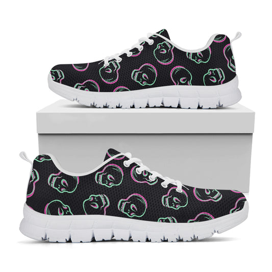 Purple And Teal Skull Pattern Print White Sneakers