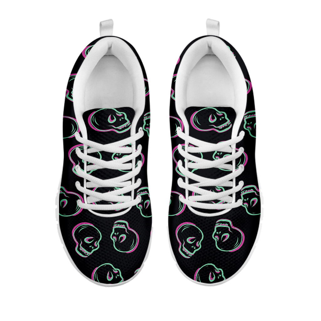 Purple And Teal Skull Pattern Print White Sneakers