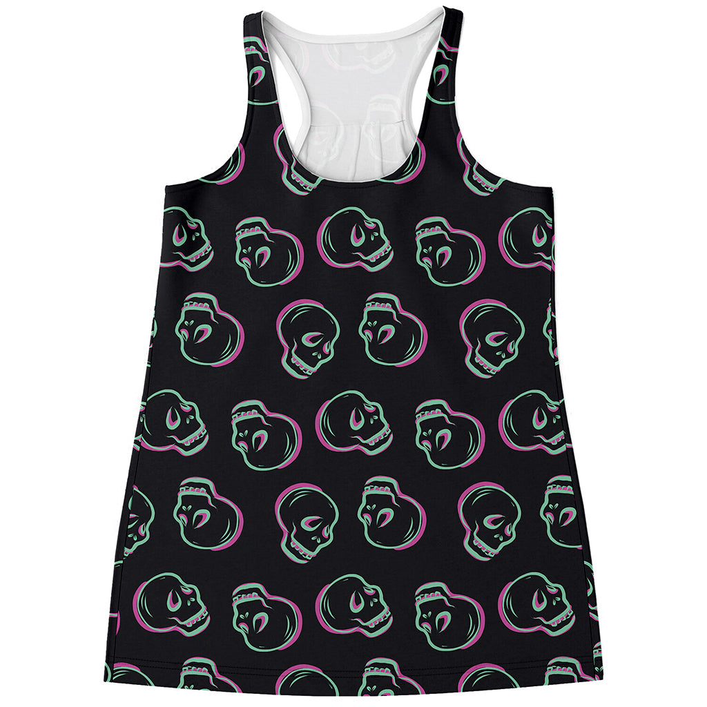 Purple And Teal Skull Pattern Print Women's Racerback Tank Top