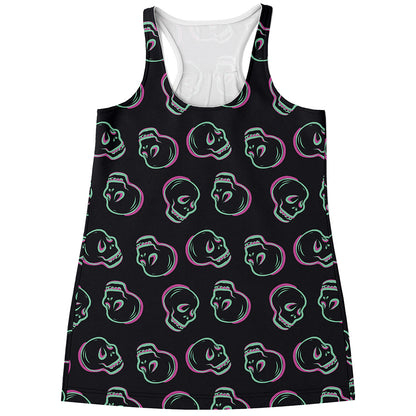 Purple And Teal Skull Pattern Print Women's Racerback Tank Top