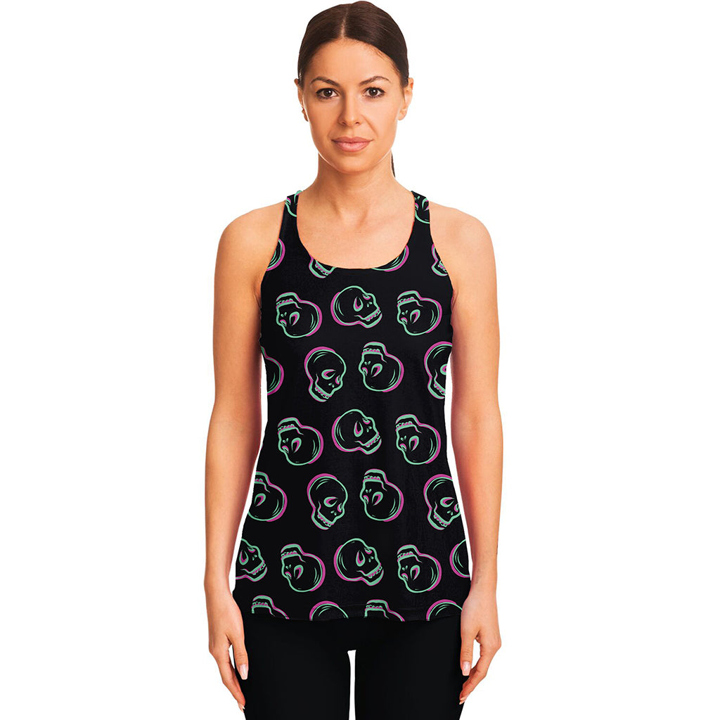 Purple And Teal Skull Pattern Print Women's Racerback Tank Top