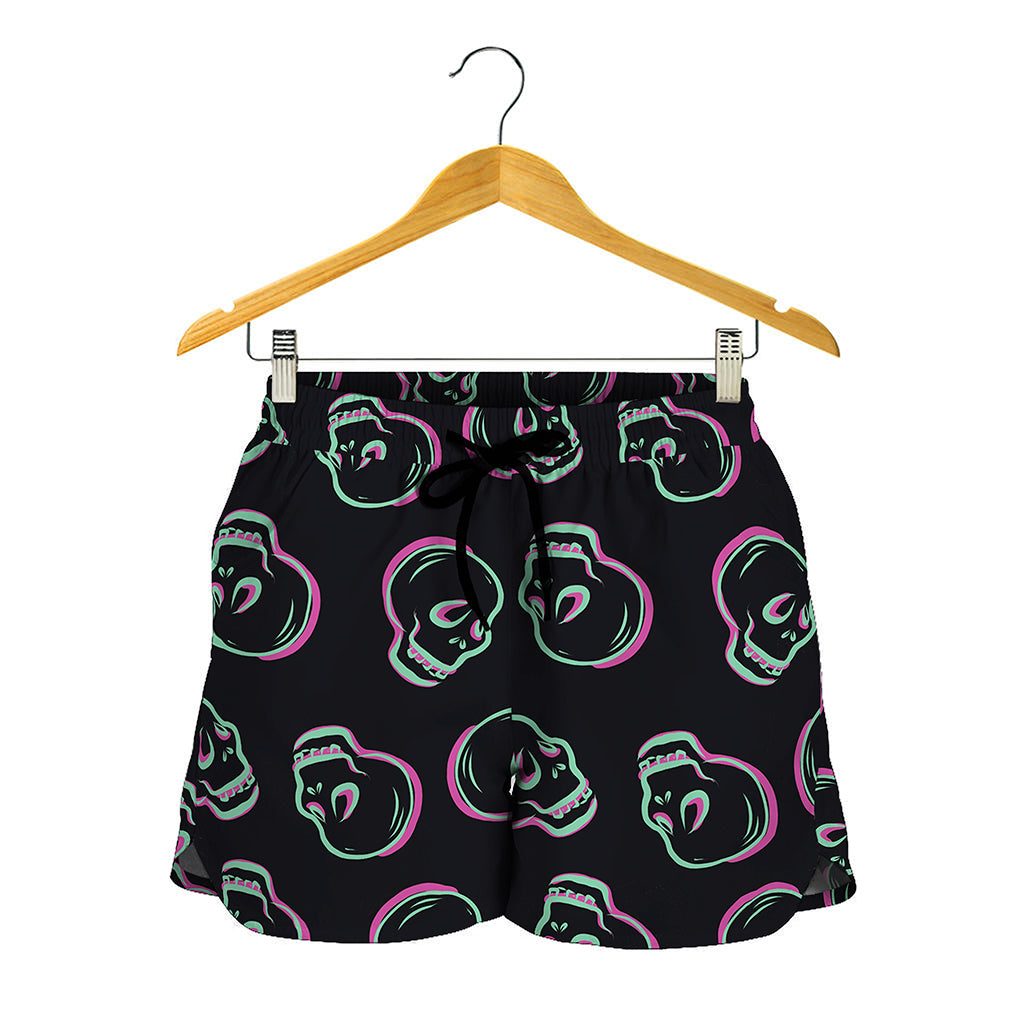 Purple And Teal Skull Pattern Print Women's Shorts