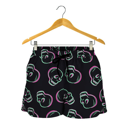 Purple And Teal Skull Pattern Print Women's Shorts