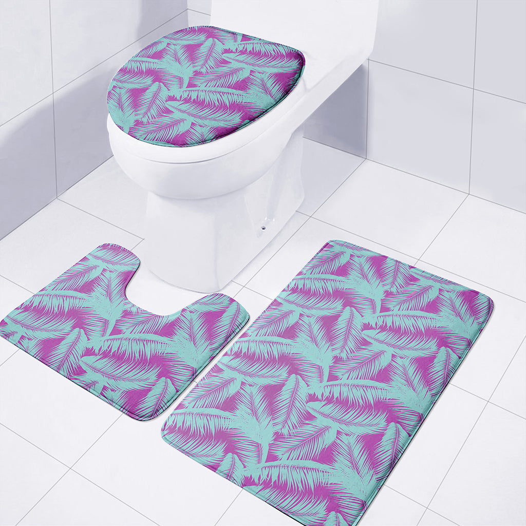 Purple And Teal Tropical Leaf Print 3 Piece Bath Mat Set