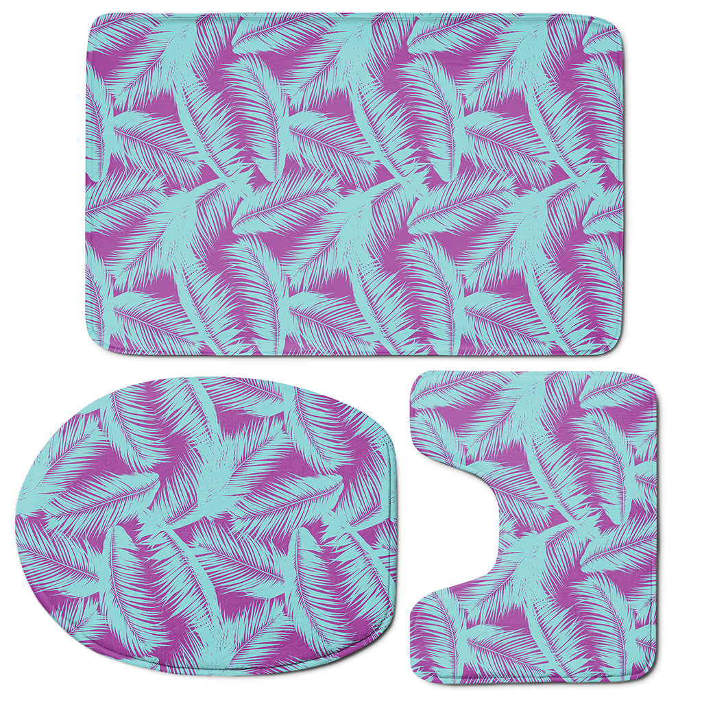 Purple And Teal Tropical Leaf Print 3 Piece Bath Mat Set