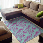 Purple And Teal Tropical Leaf Print Area Rug
